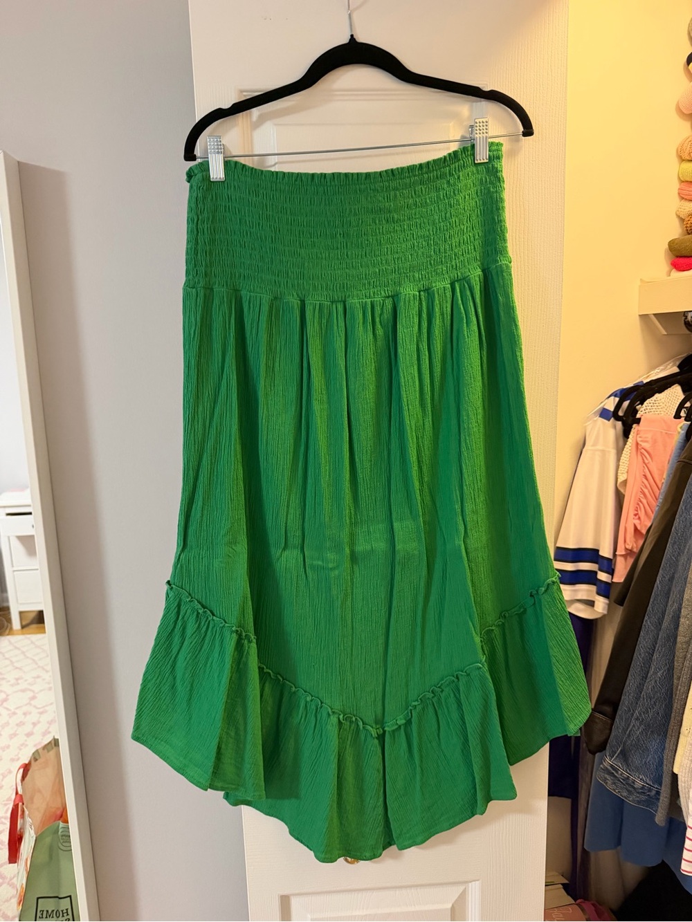 Wild Fable Green Smocked Waist Ruffle Midi Skirt